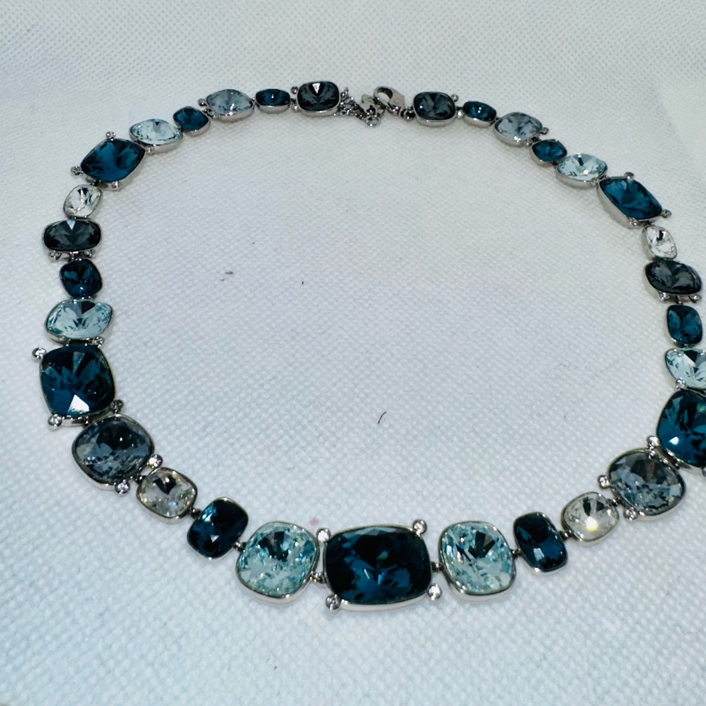 Rare Extra Sparkly Swarovski Blue And Clear Crystal Necklace